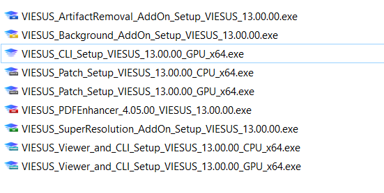 Available VIESUS installers in the Transfer Portal