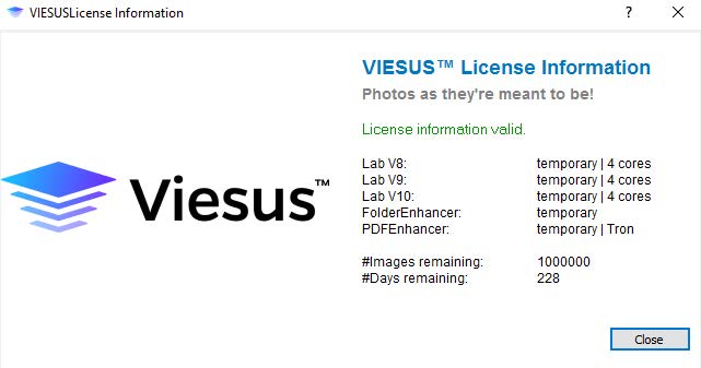 License Information dialog showing license details
