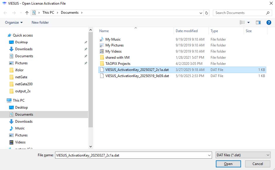 Load activation file dialog