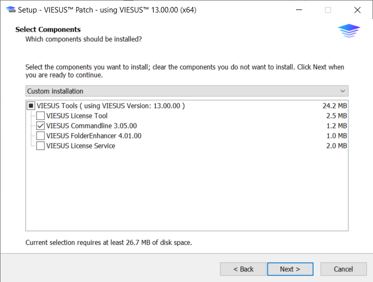 Patch Select Components screen
